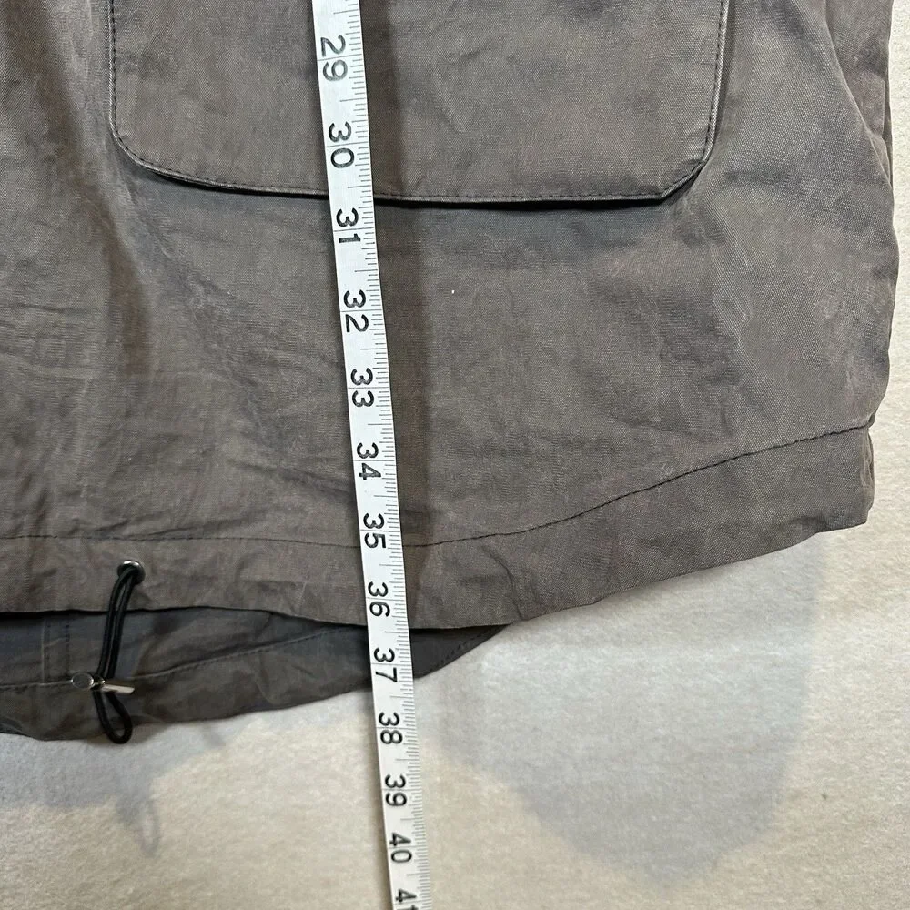 Pretty Green Gray Olive Button Hood Coat Parka Jacket Resin Coated Cargo Pockets